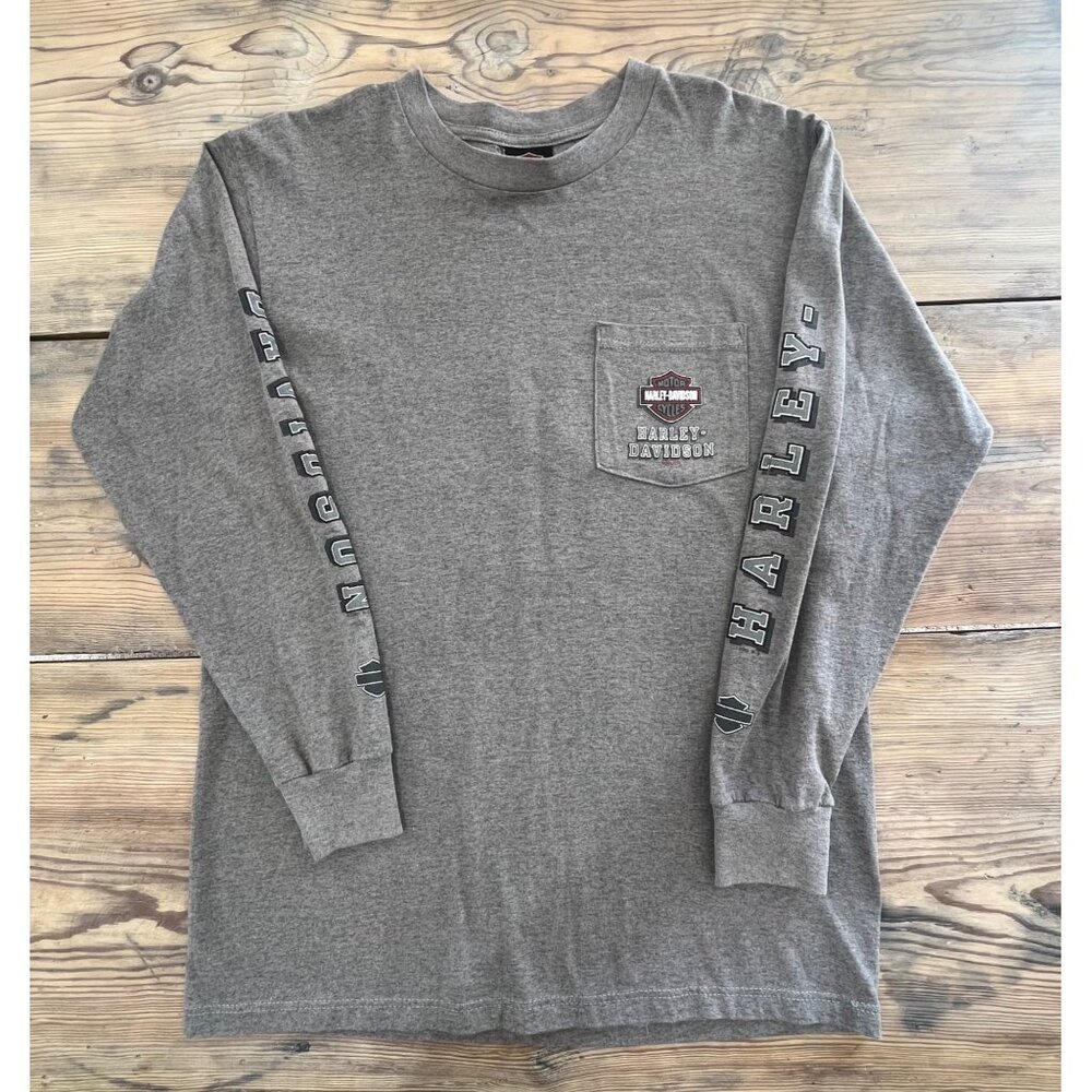 VTG Harley Davidson Graphic Print T-Shirt Mens M Double Sided Long Sleeve - Picture 2 of 7